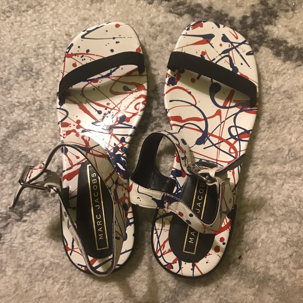 Marc Jacobs leather splash paint print sandals